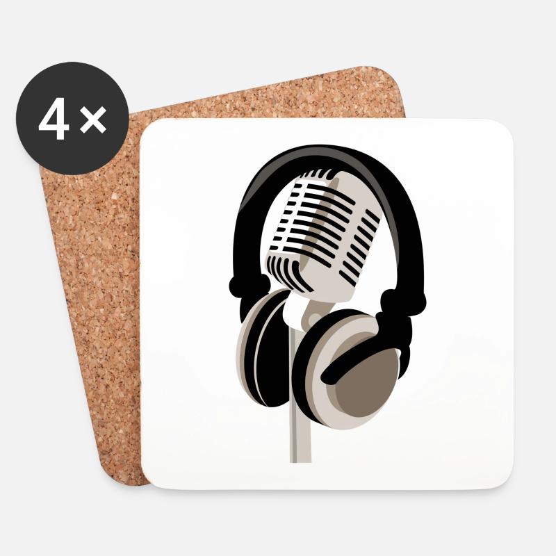 Mikrofon mit Kopfhörern - Untersetzer (4er-Set) - Weiß