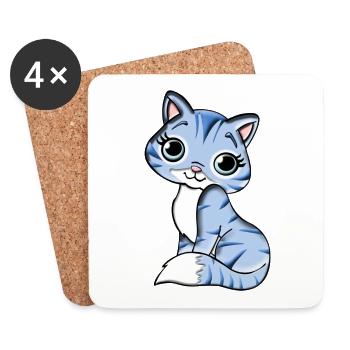 Chatons - illustration douce - Dessous de verre (lot de 4) - blanc - Devant