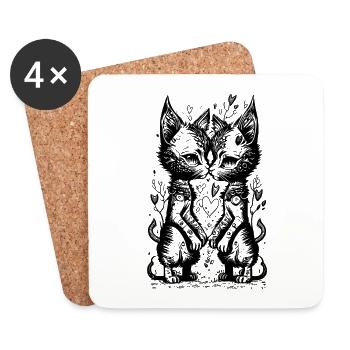 STRANGE CATS - küssende Katzen - Untersetzer (4er-Set) - Weiß - Vorne