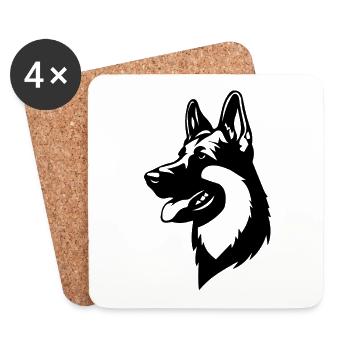 Tête de chien de berger allemand - Dessous de verre (lot de 4) - blanc - Devant