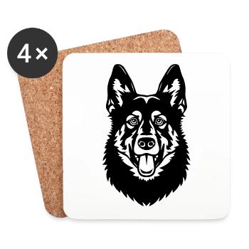 Schäferhund Hund Hundekopf - Untersetzer (4er-Set) - Weiß - Vorne