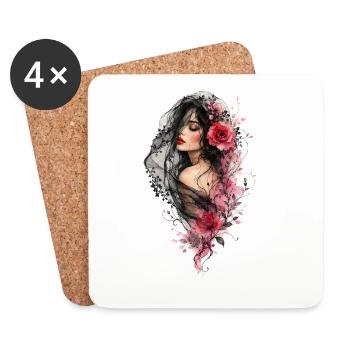Woman with black veil and flowers - Coasters (set of 4) - white - Front