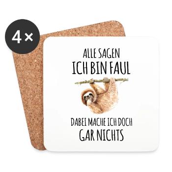 Faultier faul Faulheit Faulenzer Chiller Sprüche - Untersetzer (4er-Set) - Weiß - Vorne