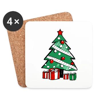 Weihnachtsbaum und Geschenke. - Untersetzer (4er-Set) - Weiß - Vorne