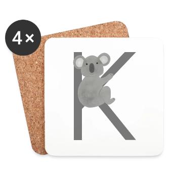 K - KOALA - ABC, Alphabet, Buchstabe, Tier, Name - Untersetzer (4er-Set) - Weiß - Vorne
