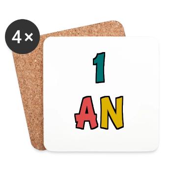 1. 1 AN. 1er ANNIVERSAIRE. ANNIVERSAIRE 1 AN - Dessous de verre (lot de 4) - blanc - Devant