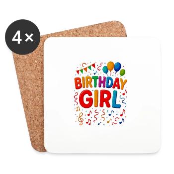 Lettres colorées de fille d’anniversaire - Dessous de verre (lot de 4) - blanc - Devant