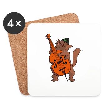 Mrou le chat, jazz et contrebasse - Dessous de verre (lot de 4) - blanc - Devant
