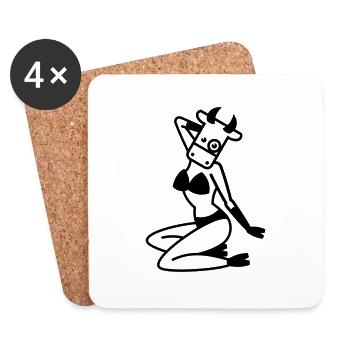 Pin-Up-Kuh / -Cow / -Vache / -Vaca / -Vacca / -Koe - Coasters (set of 4) - white - Front