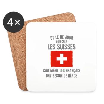 Et le 8ème jour Suisse France noir - Dessous de verre (lot de 4) - blanc - Devant