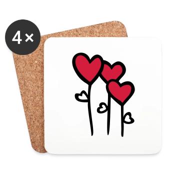 fleurs de coeur - Dessous de verre (lot de 4) - blanc - Devant