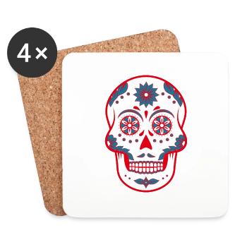 Sugar Skull / Totenkopf - Untersetzer (4er-Set) - Weiß - Vorne