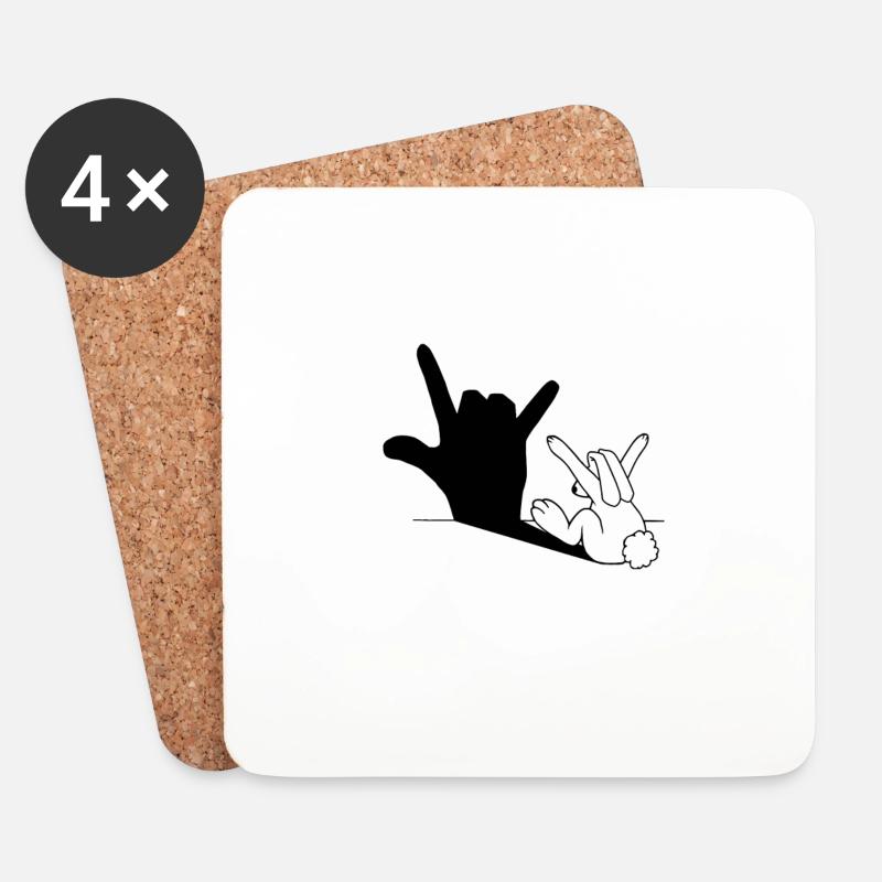 Kaninchen-Liebe-Handschatten - Untersetzer (4er-Set) - Weiß