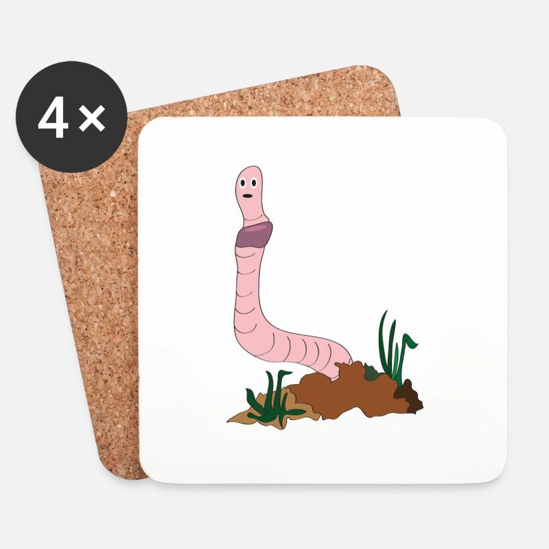 Regenwurm - Untersetzer (4er-Set) - Weiß