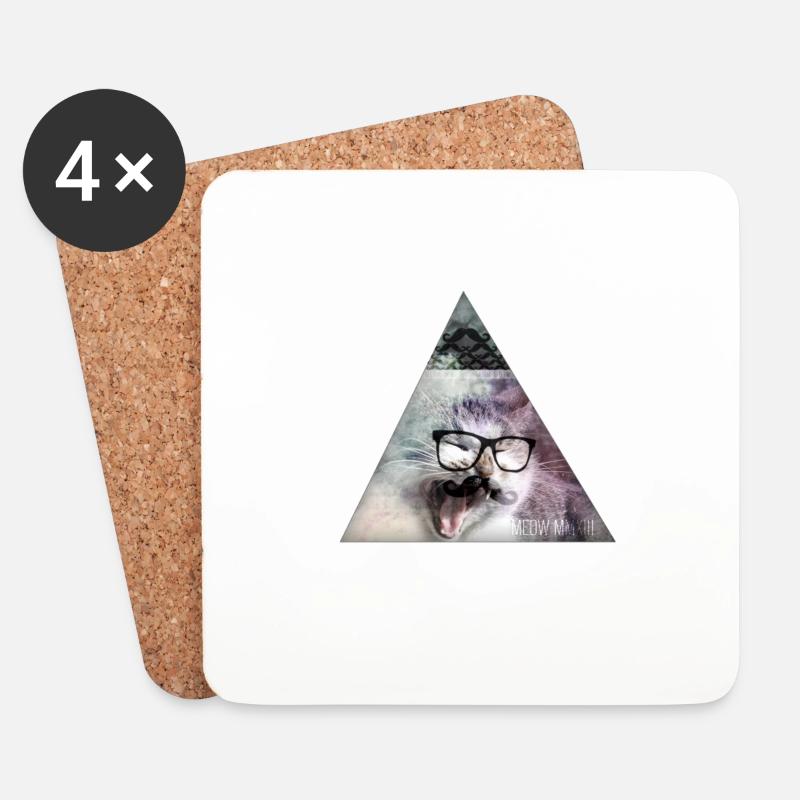 Triangle Monster Moustache Cat - Untersetzer (4er-Set) - Weiß