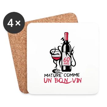 60 ans mature bouteille vin anniversaire - Dessous de verre (lot de 4) - blanc - Devant