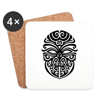 maori tribal skull tattoo ink geek fun gamer vinta - Coasters (set of 4) - white - Front