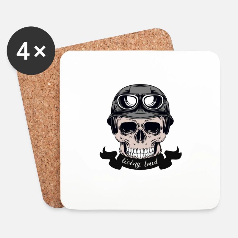 Motorrad, Totenkopf , Biker, Geschenk - Untersetzer (4er-Set) - Weiß