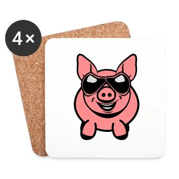 Schwein lustig freundlich Sonnenbrille - Untersetzer (4er-Set) - Weiß - Vorne