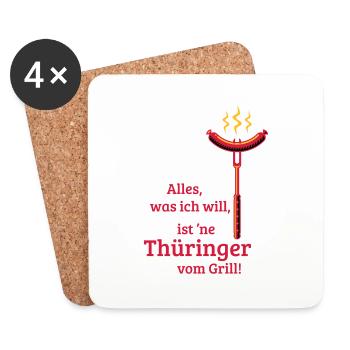Eine Thüringer vom Grill! (3C) - Untersetzer (4er-Set) - Weiß - Vorne