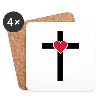 kreuz_herz - Dessous de verre (lot de 4) - blanc - Devant