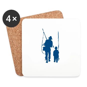 Père et fils en train de pêcher. la pêche; - Dessous de verre (lot de 4) - blanc - Devant