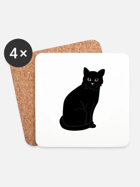 Schwarze Katze - Untersetzer (4er-Set) - Weiß