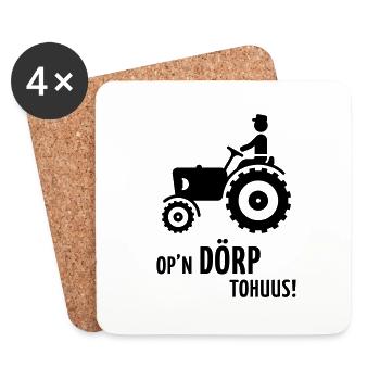 Op’n Dörp tohuus! (Plattdeutsch / Plattdüütsch) - Untersetzer (4er-Set) - Weiß - Vorne
