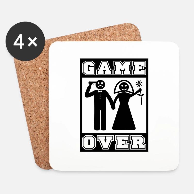 Game Over Heiraten - Untersetzer (4er-Set) - Weiß