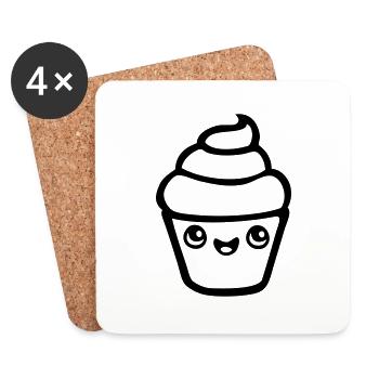 gâteau kawaii cupcake muffin cake pâtissier manga - Dessous de verre (lot de 4) - blanc - Devant