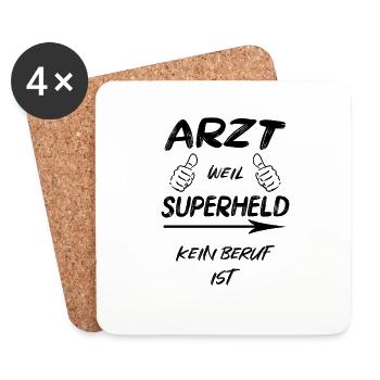 Superheld Arzt Spruch Geschenk Idee witzig - Untersetzer (4er-Set) - Weiß - Vorne