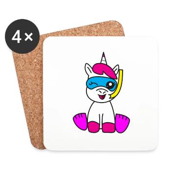Einhorn am Badespass Schnorcheln Kinder Geschenk - Untersetzer (4er-Set) - Weiß - Vorne