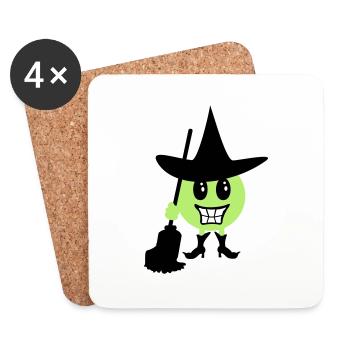 Émoticône sorcière / Witch Halloween Emoji (b, 3c) - Dessous de verre (lot de 4) - blanc - Devant