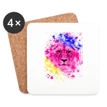 Lion art colorful lion head gift - Coasters (set of 4) - white - Front