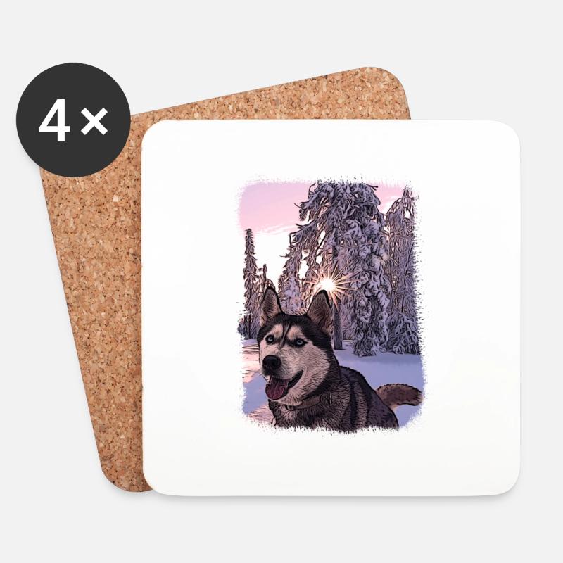 Husky im Schnee Gemälde Hund Porträt - Untersetzer (4er-Set) - Weiß