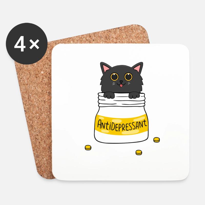 Antidepressivum Cat - Untersetzer (4er-Set) - Weiß