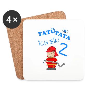 2 Kindergeburtstag mit Feuerwehrmann Geschenk - Untersetzer (4er-Set) - Weiß - Vorne