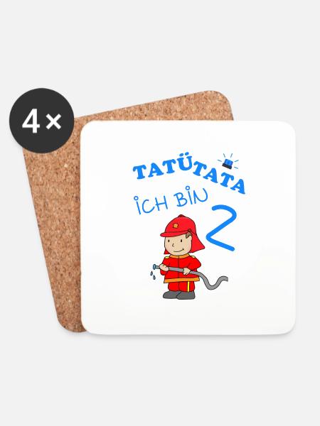 2 Kindergeburtstag mit Feuerwehrmann Geschenk - Untersetzer (4er-Set) - Weiß