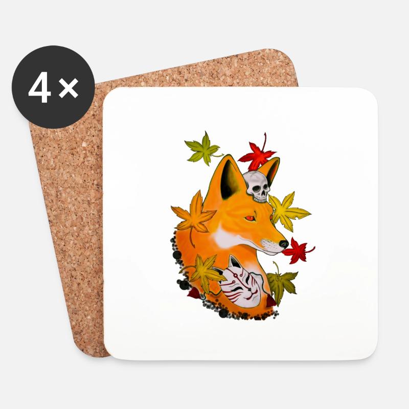 Kizune Fuchs - Untersetzer (4er-Set) - Weiß