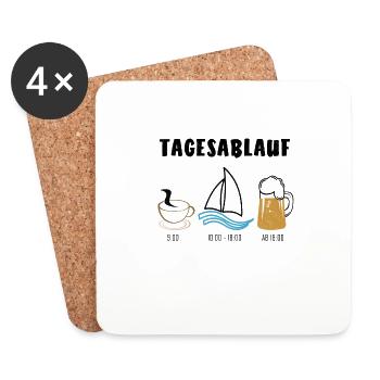 Tagesablauf Kaffee Segeln Bier Geschenkidee - Untersetzer (4er-Set) - Weiß - Vorne