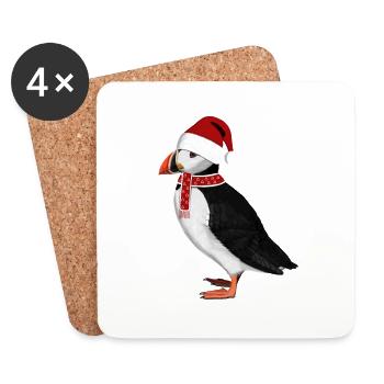 Bonnet Écharpe Père Noël Oiseau Macareux - Dessous de verre (lot de 4) - blanc - Devant