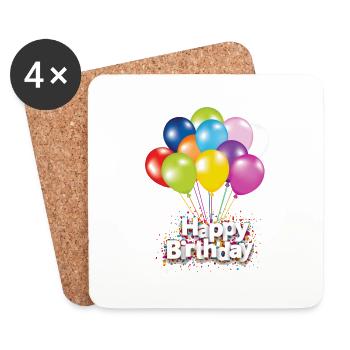 children birthday happy birthday gold colorful balloons - Coasters (set of 4) - white - Front