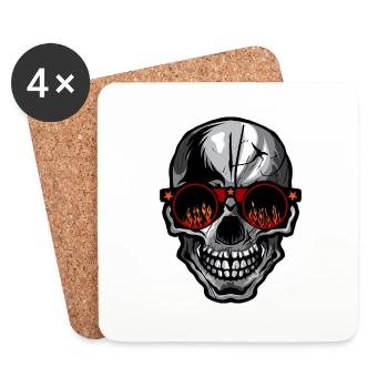 Totenkopf Schädel Crane skull Lünette runde Flamme Feuer - Untersetzer (4er-Set) - Weiß - Vorne