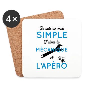 Mec simple j'aime la mécanique et l'apéro - Dessous de verre (lot de 4) - blanc - Devant