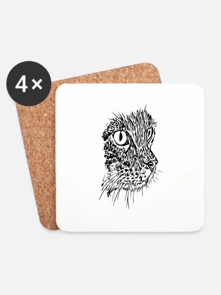 Vintage Katze - Portrait Zeichnung - Untersetzer (4er-Set) - Weiß
