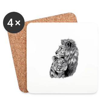 lion et lionne - Dessous de verre (lot de 4) - blanc - Devant