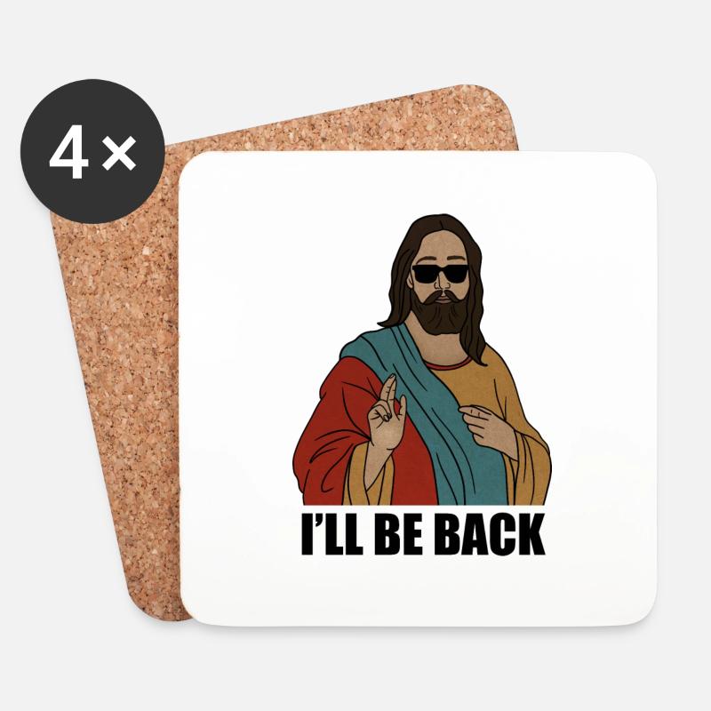 Cristiano divertente, tornerò, Gesù Cristo - Sottobicchieri (set da 4 pezzi) - bianco