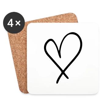 Émoji de coeur esquisse - Dessous de verre (lot de 4) - blanc - Devant