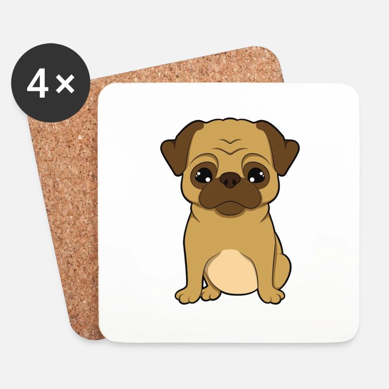 Mops - Untersetzer (4er-Set) - Weiß