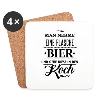 Bierflasche Koch Rezept Küche Grillabend Fleisch - Untersetzer (4er-Set) - Weiß - Vorne